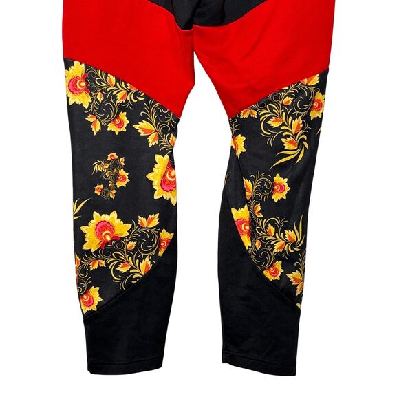 Womens Nike Essential Floral Printed Leggings SZ L Black Red Gold - Picture 3 of 8